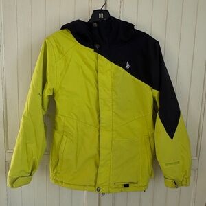 VOLCOM Snow Blaster Jacket Youth M Black Neon Yellow 8000mm Snowboarding Ski